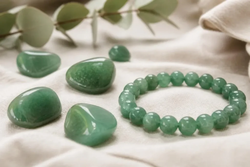 Pierres roulées et bracelet en aventurine verte naturelle